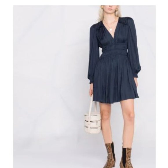 Maje Dresses & Skirts - Maje Rianne Blue Satin Dress sz.M deep V neckline